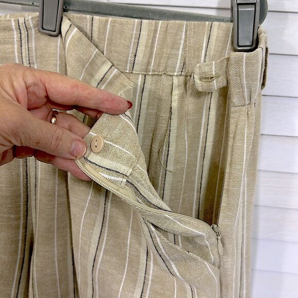 J. Jill Pants Size Large Crop Linen Blend Striped Tan Wide-Leg - Picture 13 of 13
